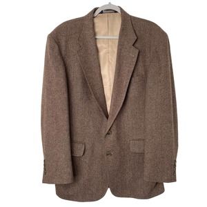 Lands End | Brown Wool Herringbone Tweed Sport Coat Jacket Two Button | 42R